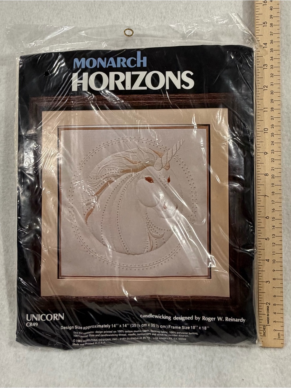 Unicorn Candlewicking Wall Art - Cream and Brown Accents
